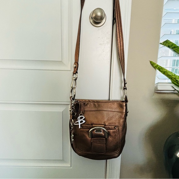 B. Makowsky Metallic Brown Genuine Leather Small Shoulder/Crossbody Bag 10”x9” - Picture 13 of 16